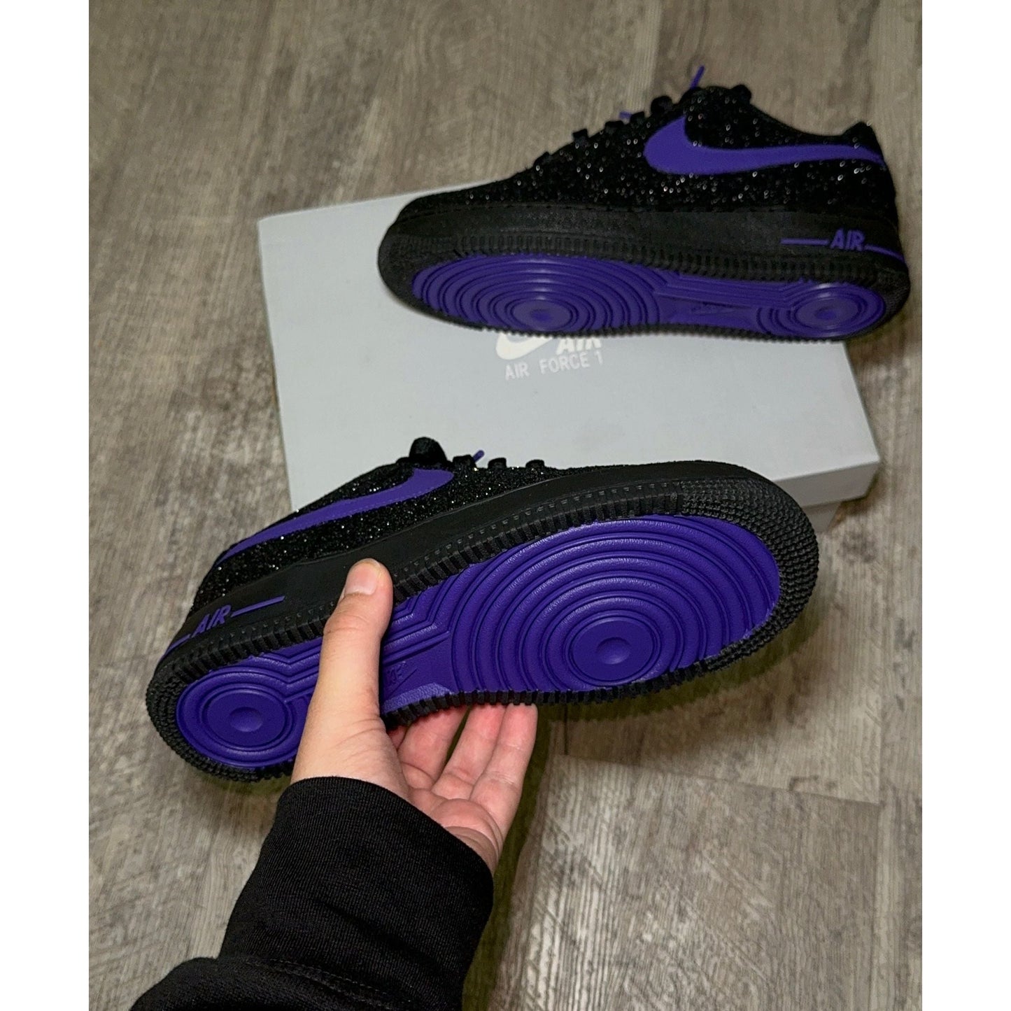 Purple Bottom Black Glitter Air Forces