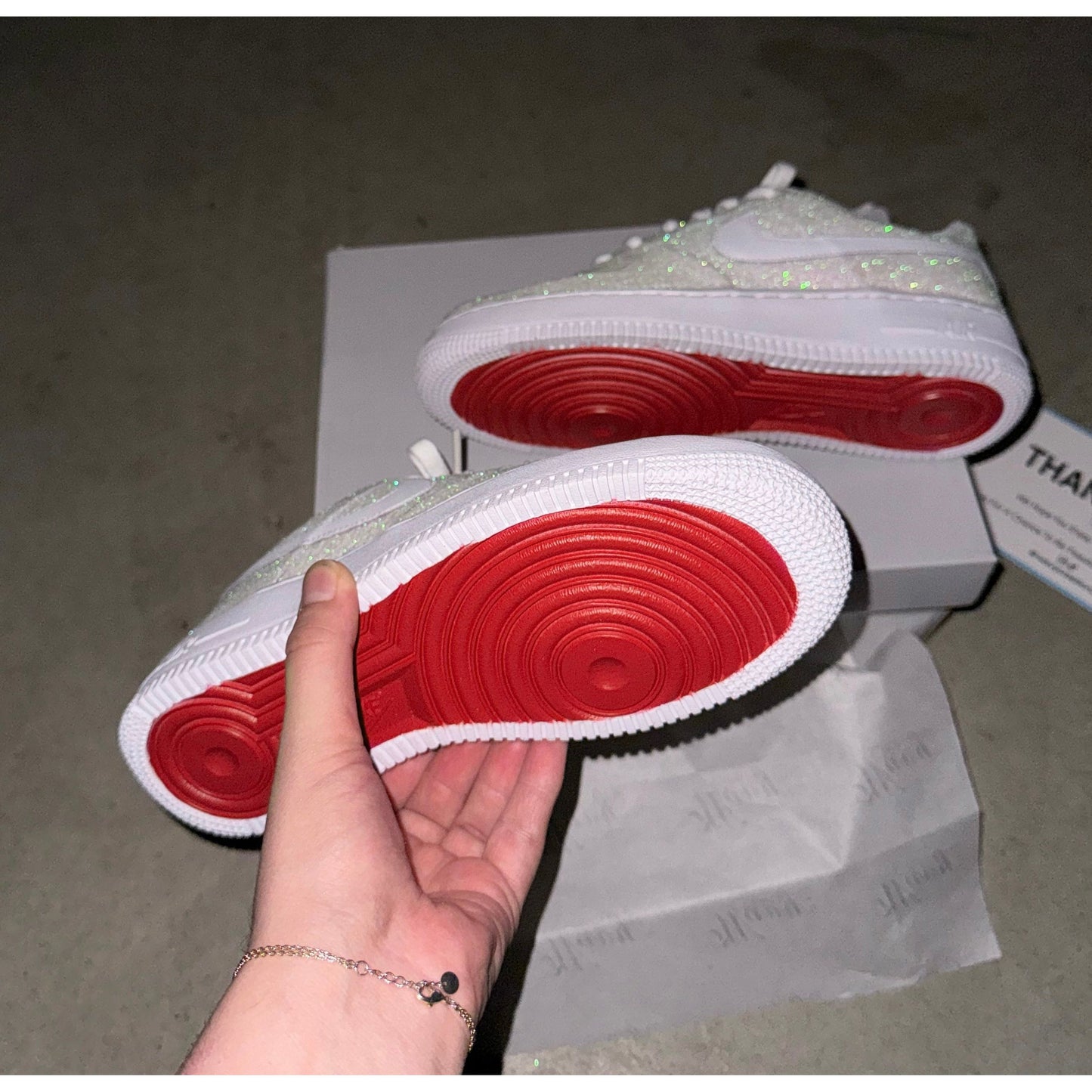 White Glitter Red Bottom Air Forces