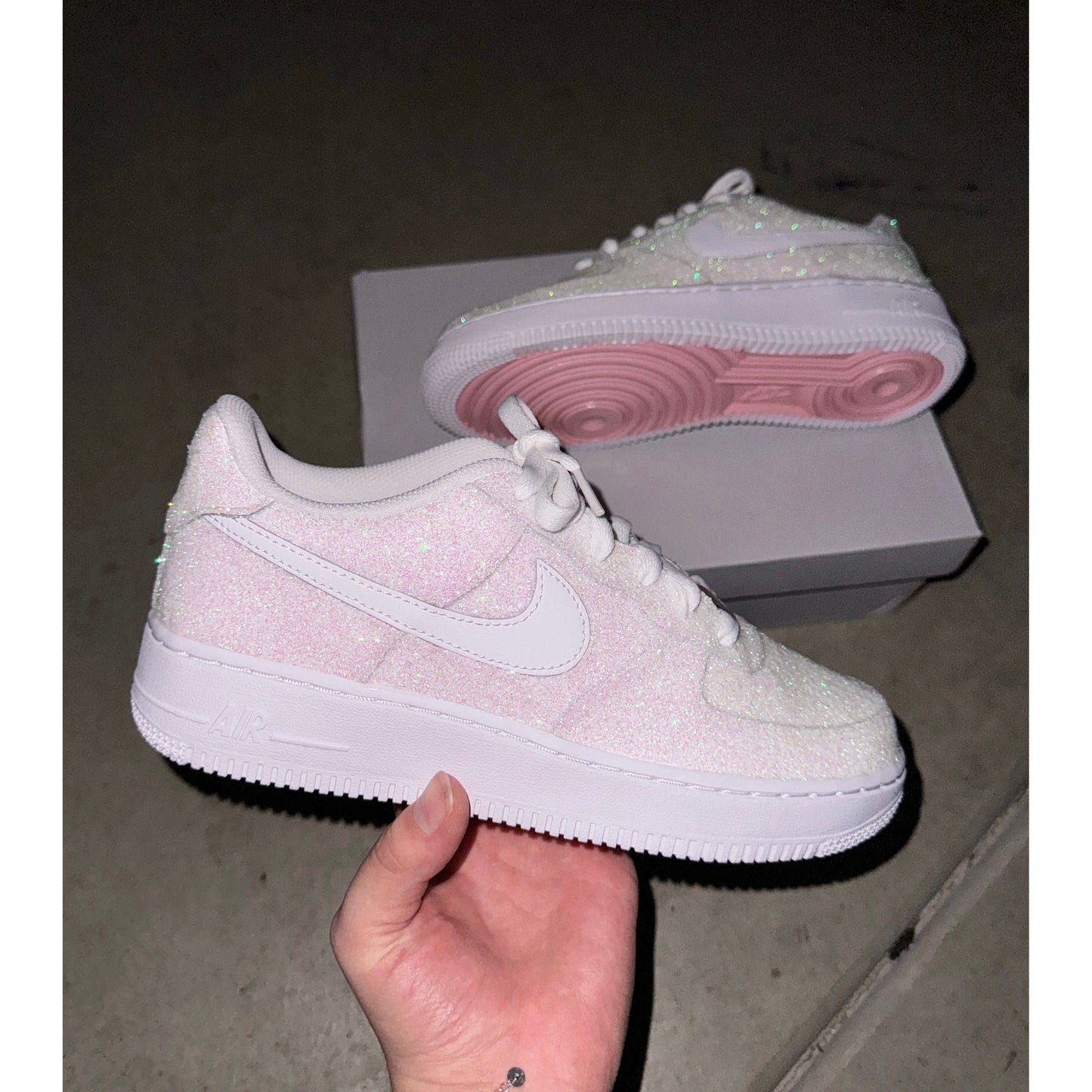 White Glitter Light Pink Bottoms Air Forces