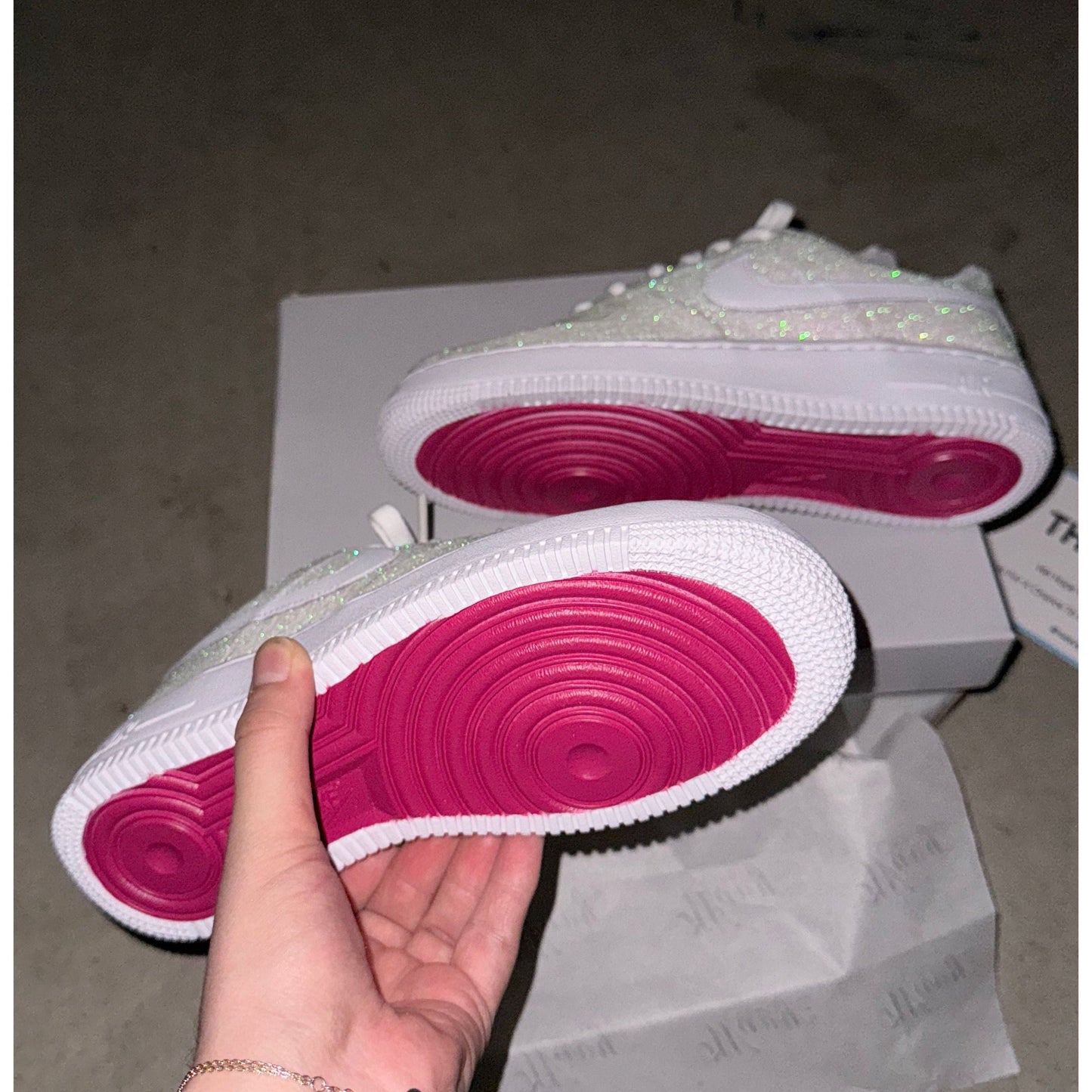 White Glitter Hot Pink Bottoms Air Forces