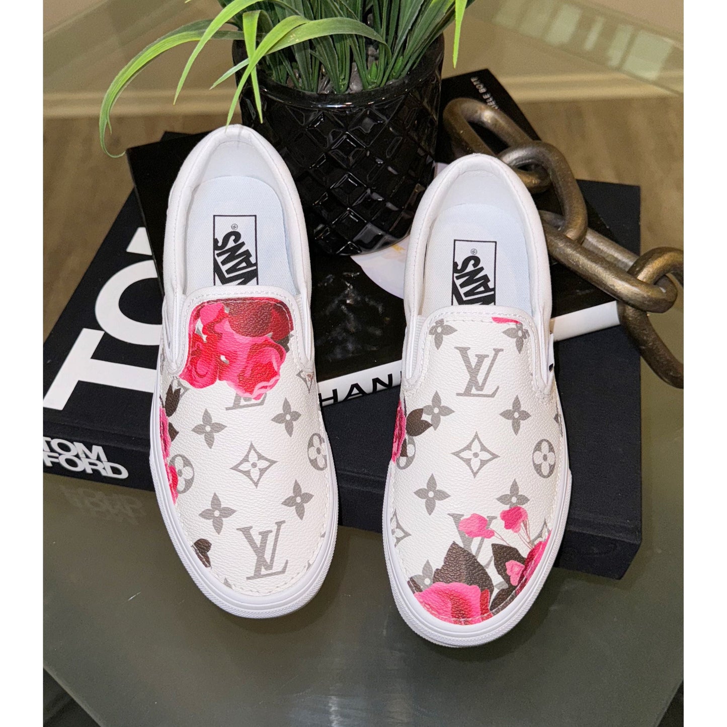 Rose White Monogram Slip On
