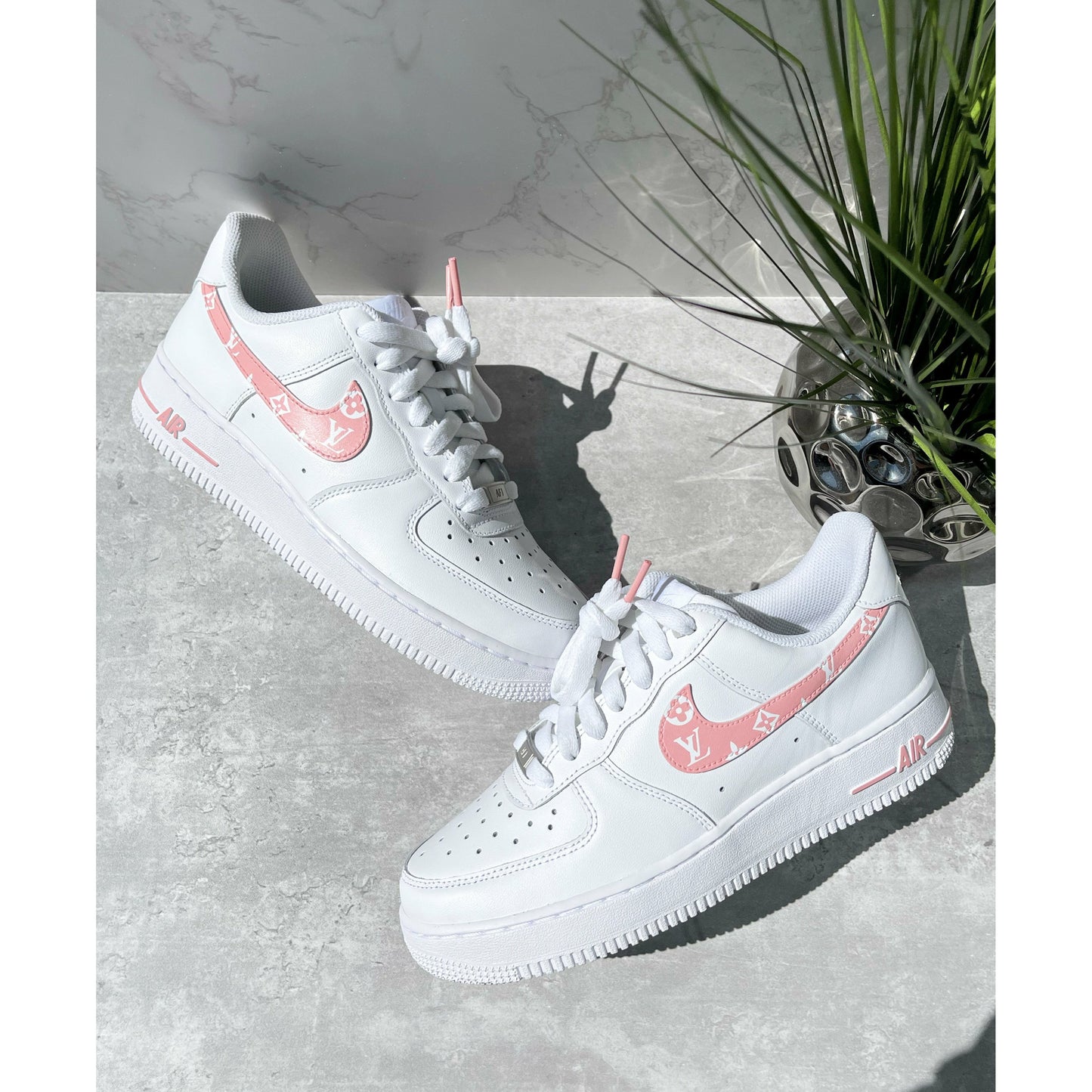 Pink Monogram Swoosh Air Forces