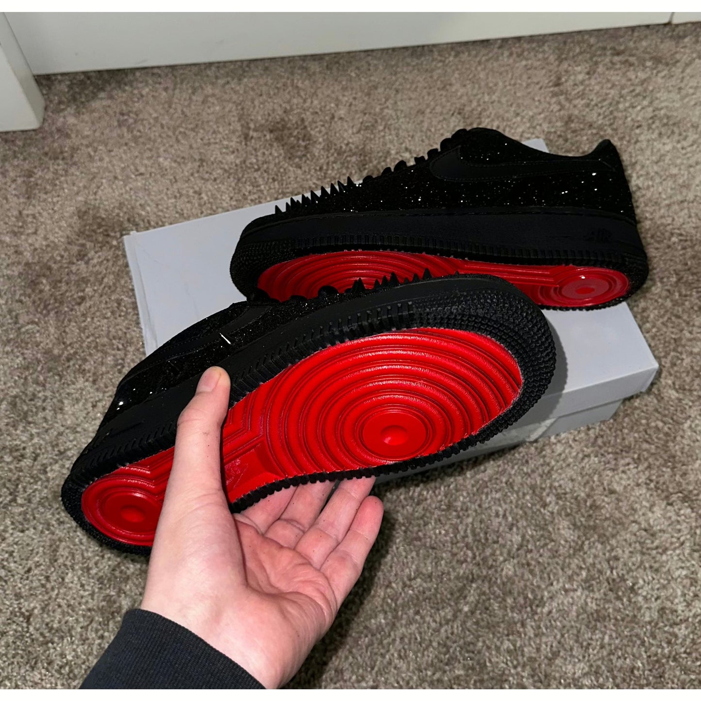 Black Spike Glitter Red Bottom Air Forces