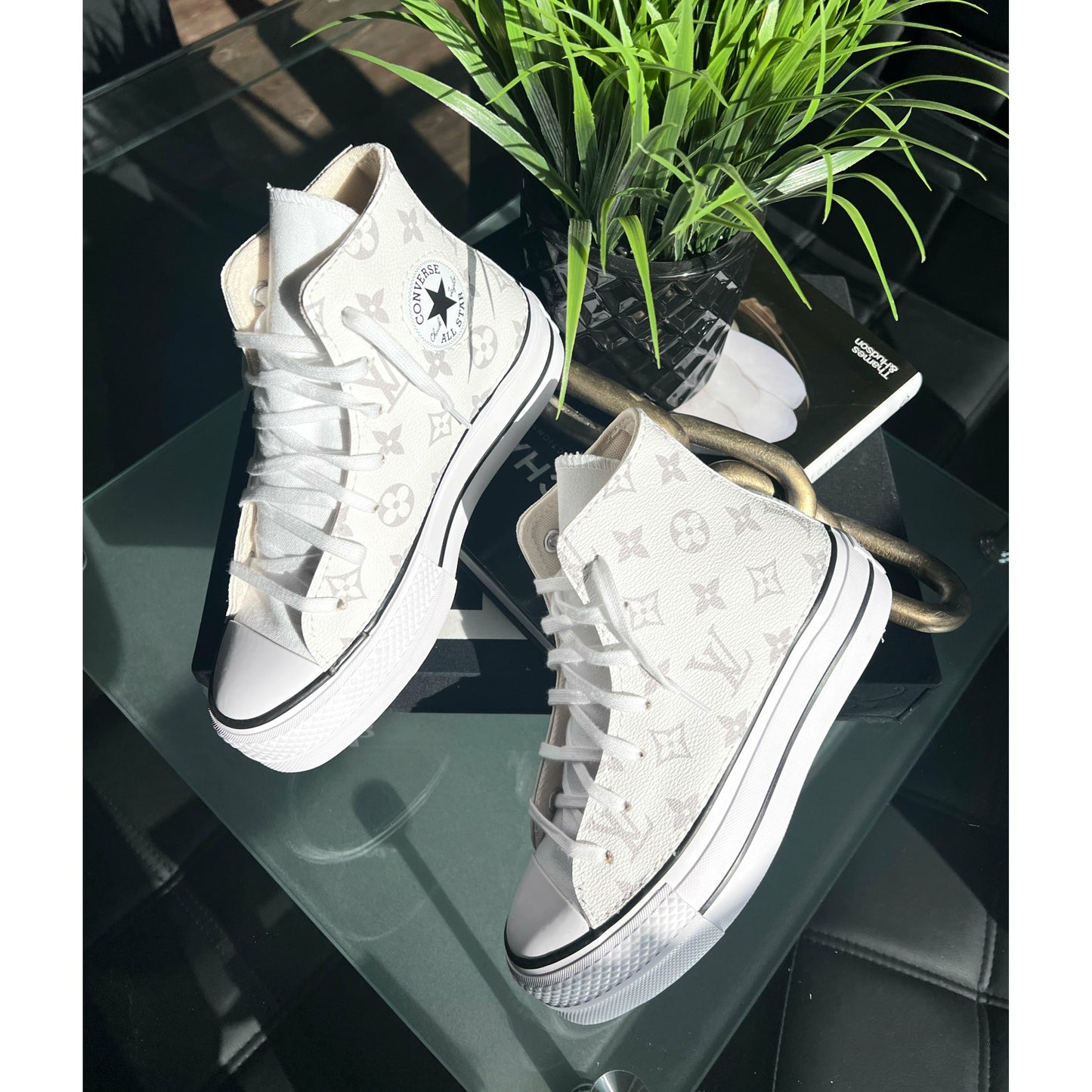 White Monogram Platform Chuck Highs
