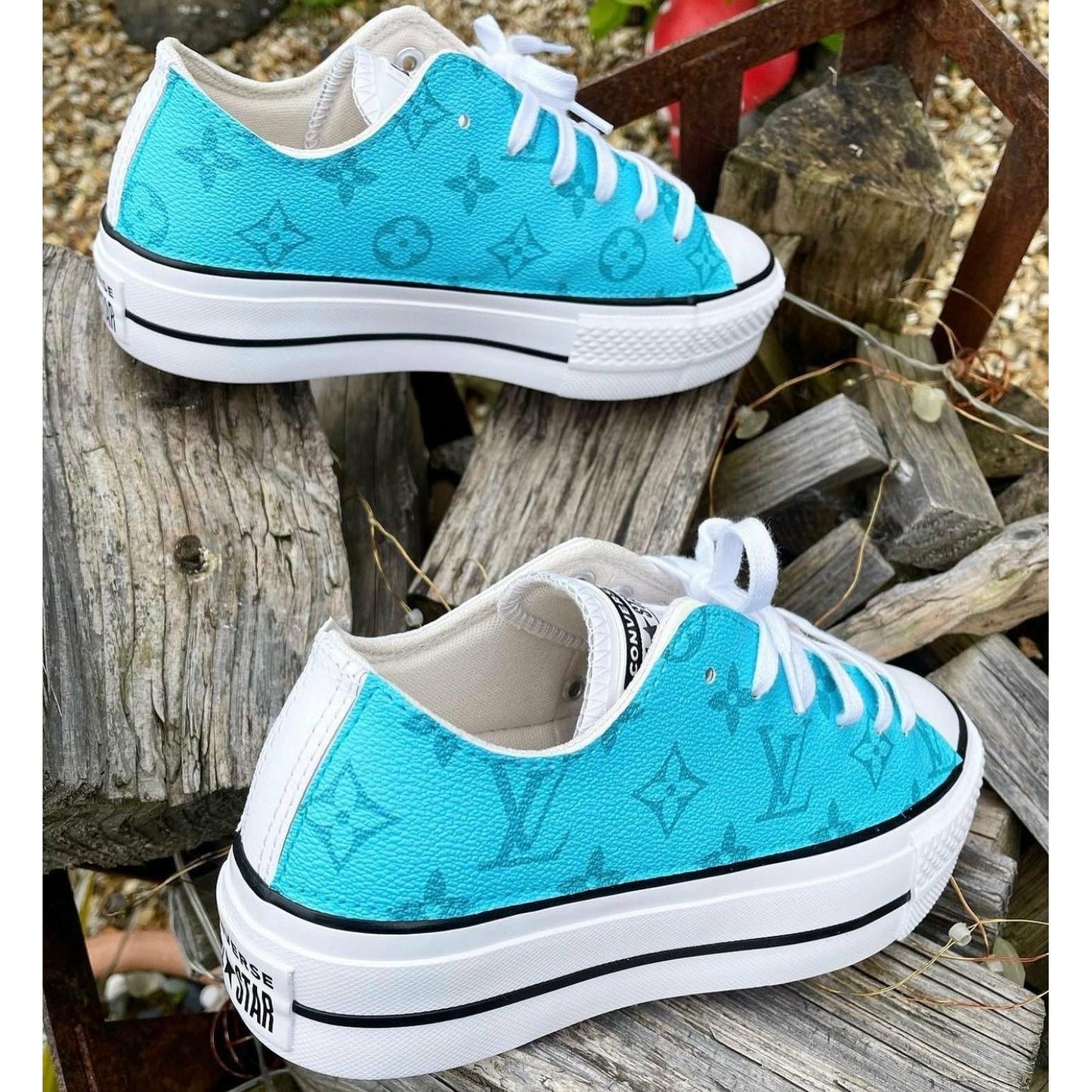 Blue Monogram Platform Chuck Lows