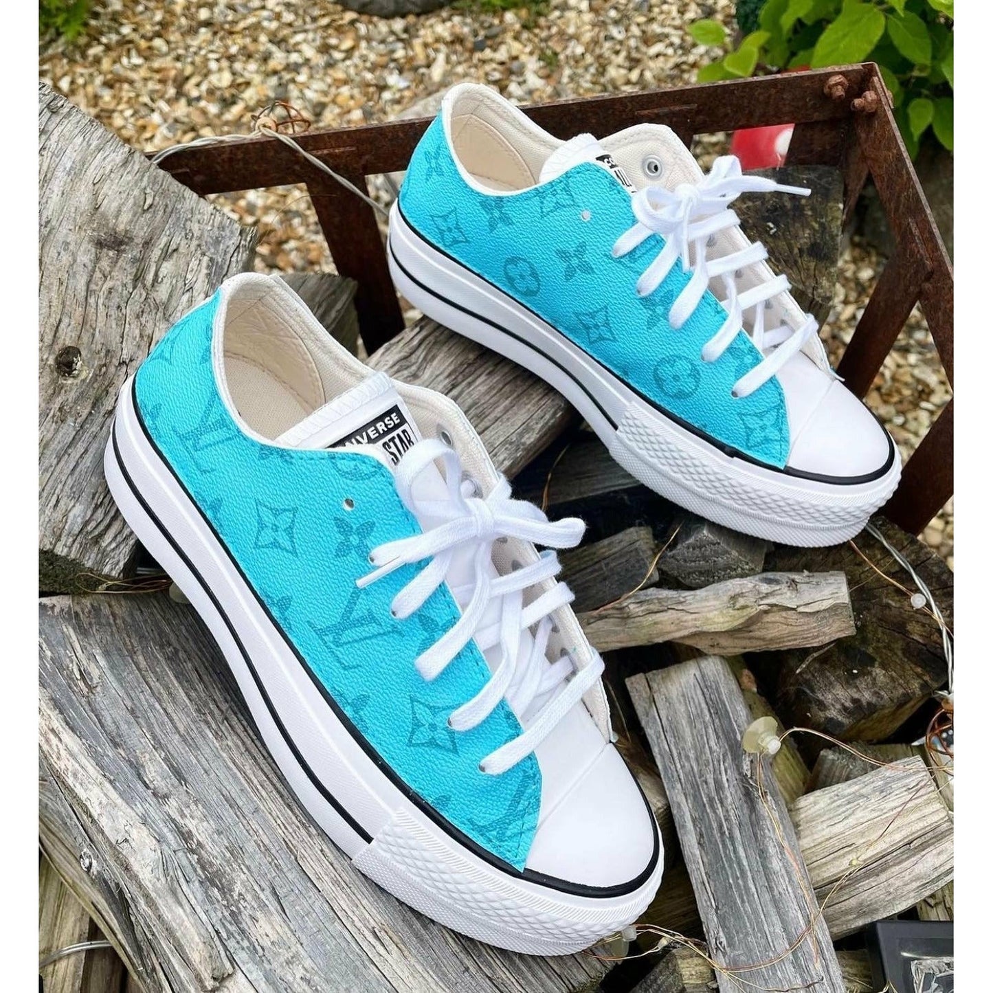 Blue Monogram Platform Chuck Lows
