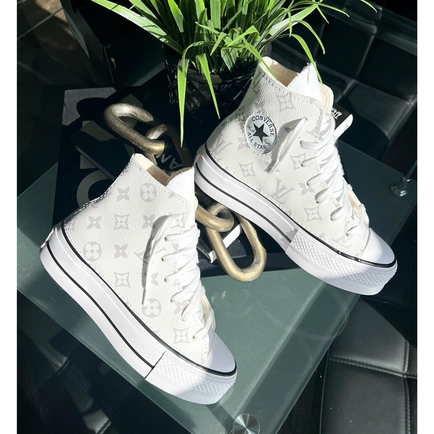 White Monogram Platform Chuck Highs