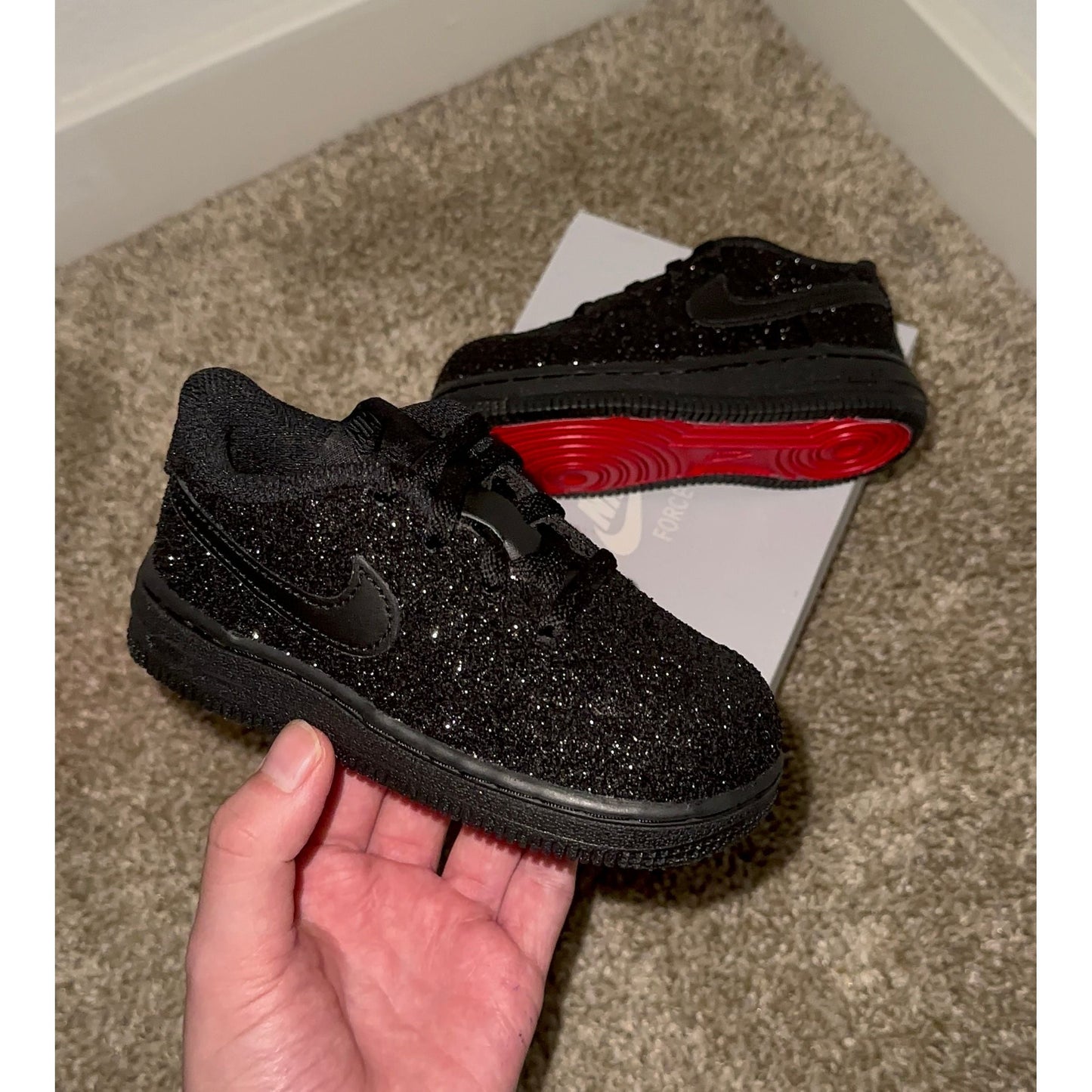 Kids Black Glitter Red Bottom