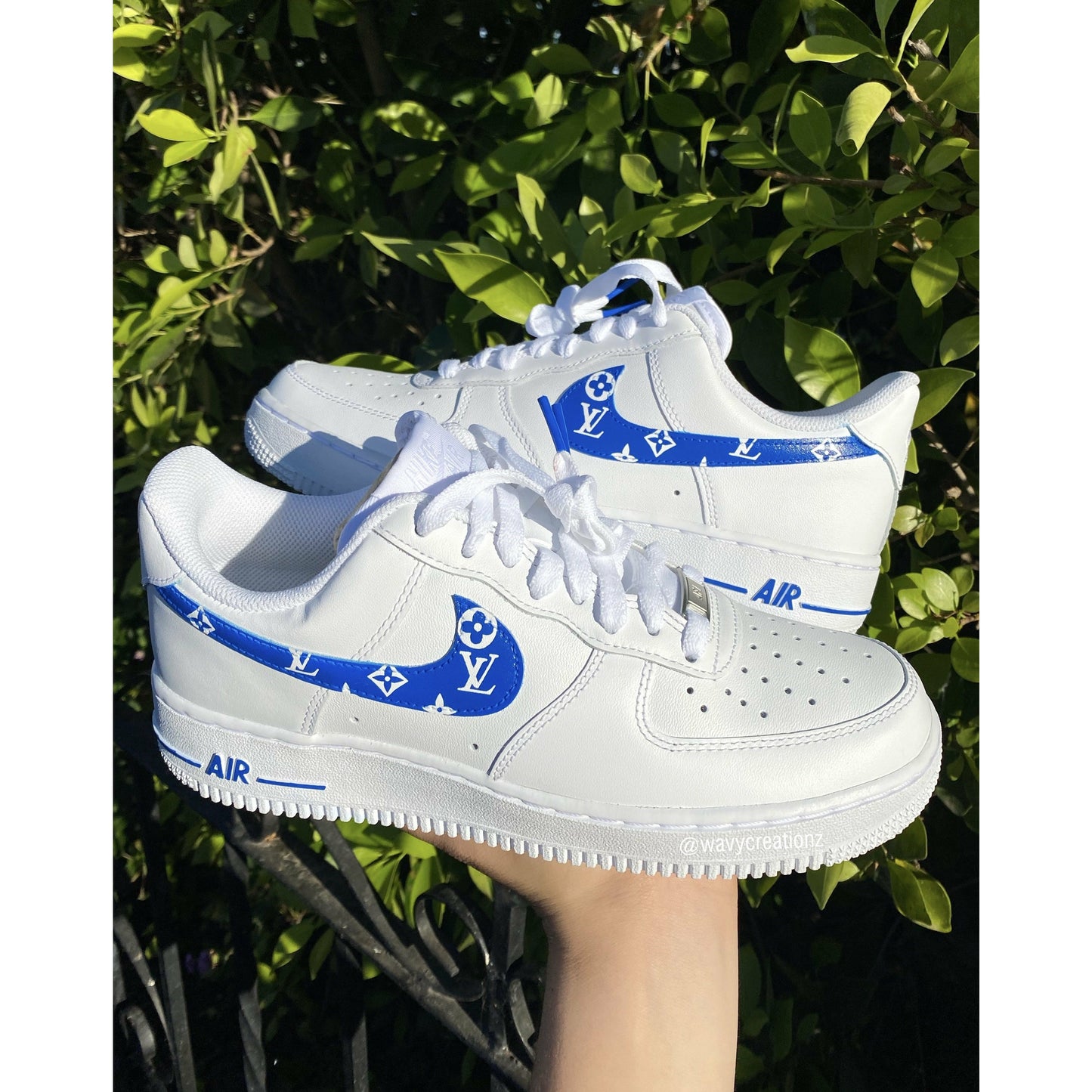 Blue Monogram Swoosh Air Forces