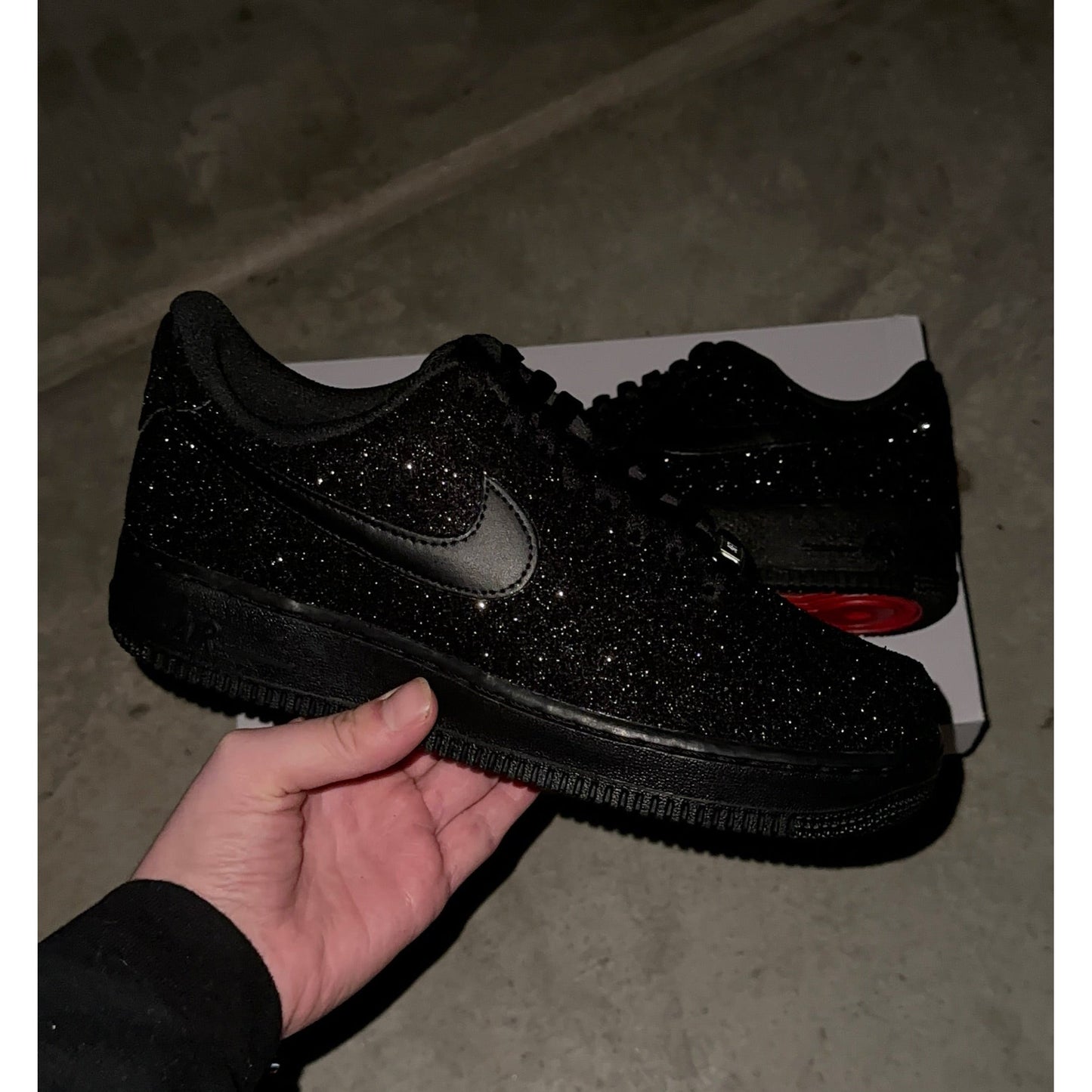 Black Glitter Red Bottom Air Forces