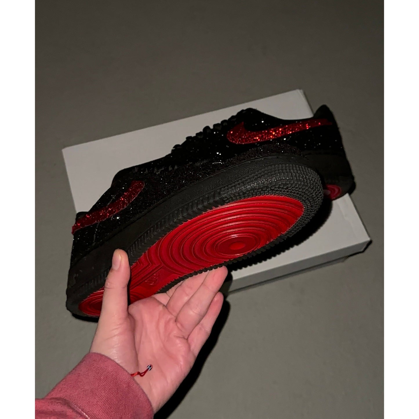Bling Black Glitter Red Bottom Air Forces