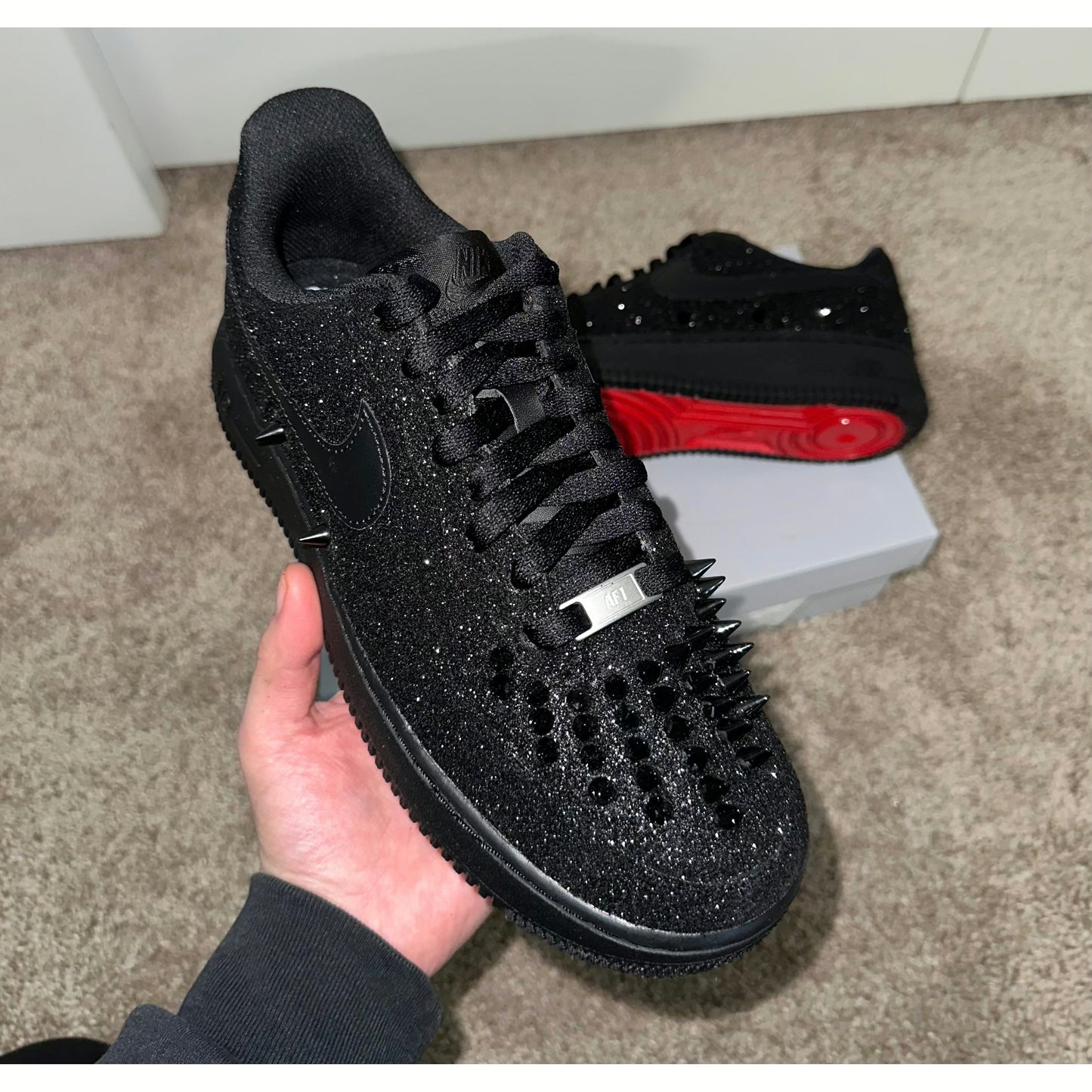 Black Spike Glitter Red Bottom Air Forces