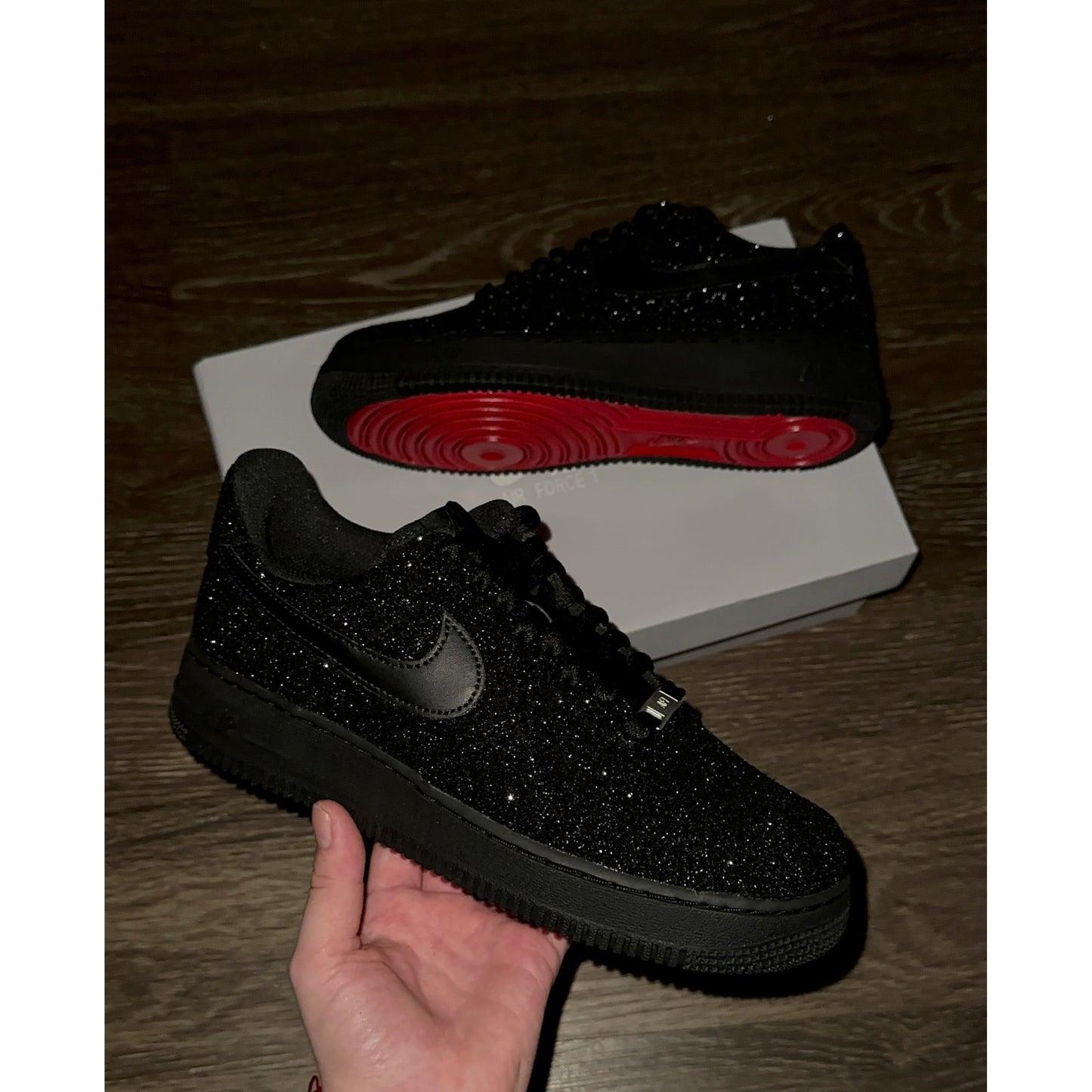 Black Glitter Red Bottom Air Forces