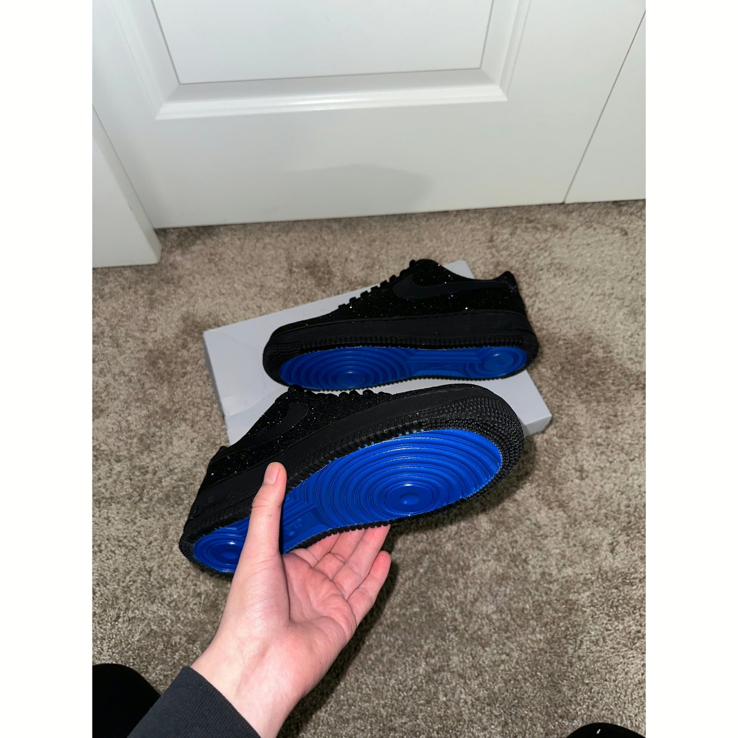 Black Glitter Blue Bottom Air Forces
