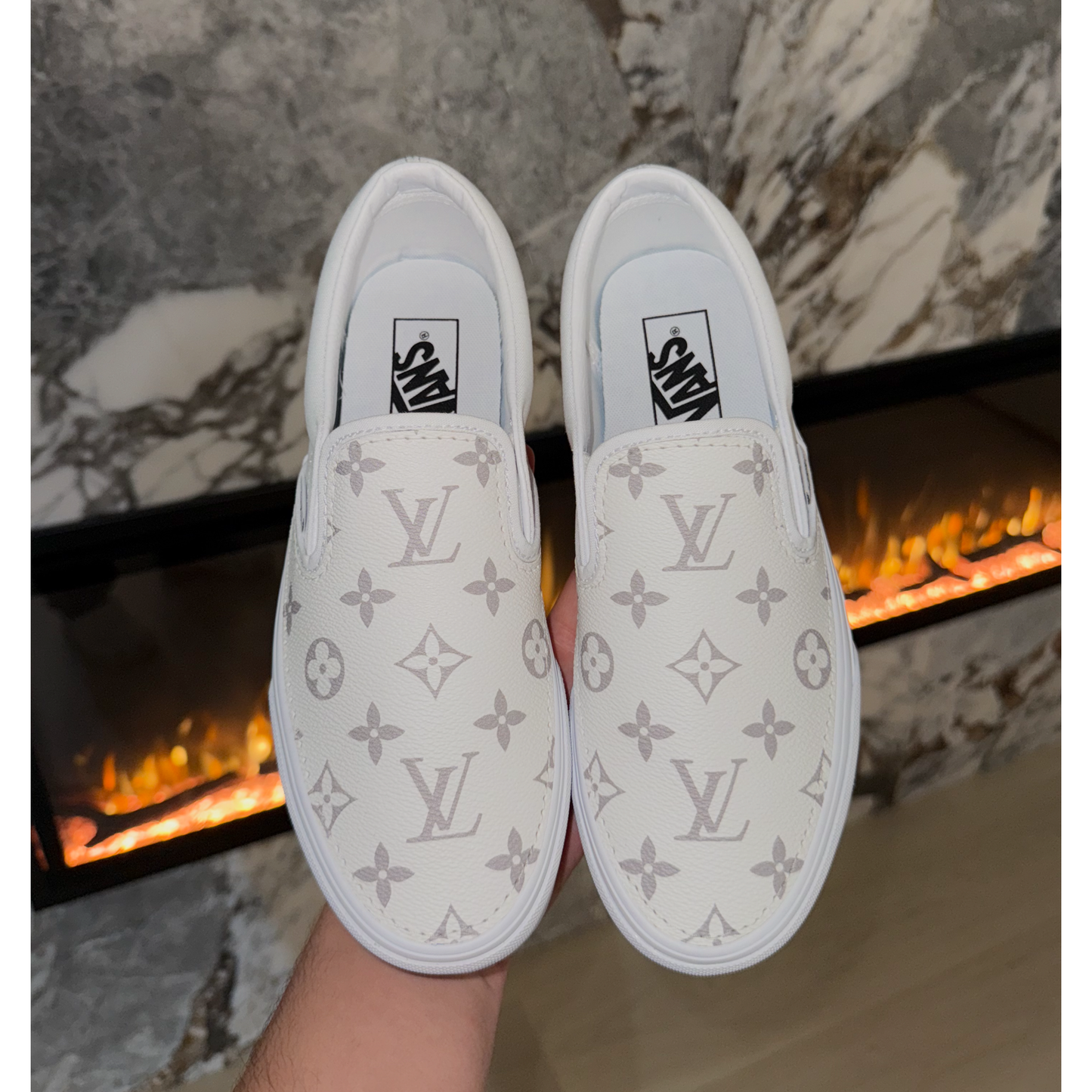 White Monogram Slip On