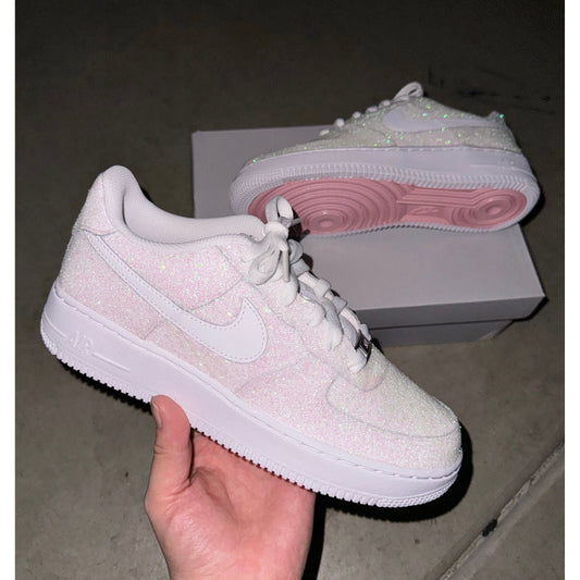 White Glitter Light Pink Bottoms Air Forces