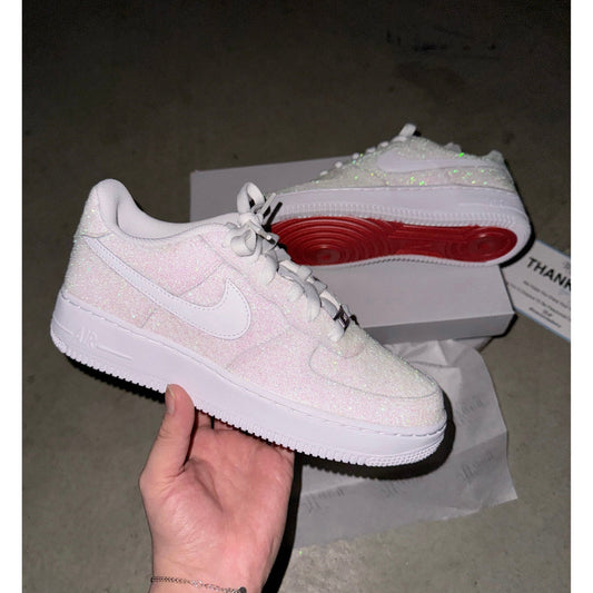 White Glitter Red Bottom Air Forces