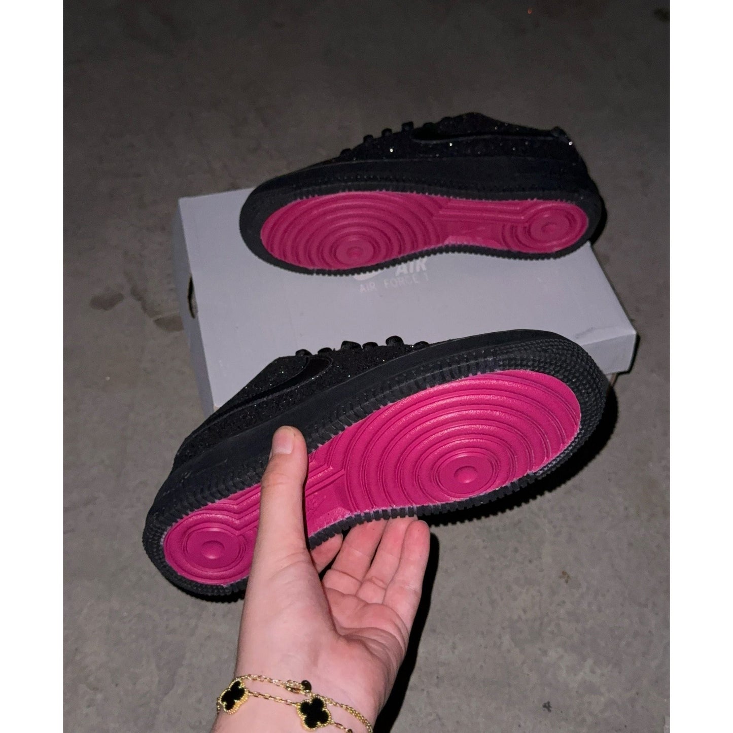 Black Glitter Hot Pink Bottoms Air Forces