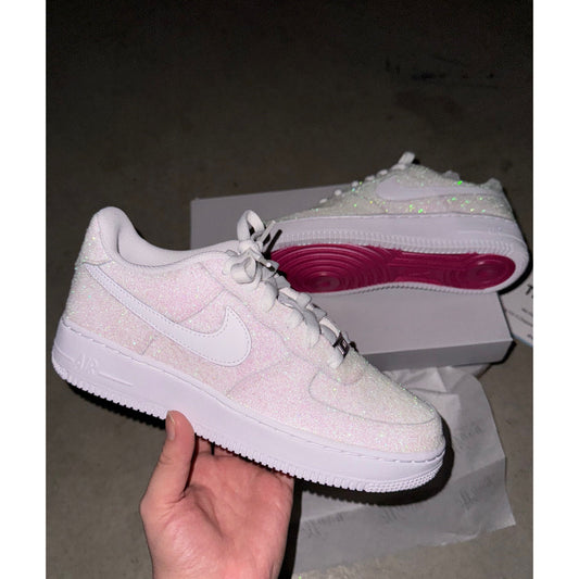 White Glitter Hot Pink Bottoms Air Forces