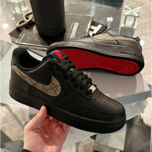 Black GeeGee Swoosh Red Bottom Air Forces