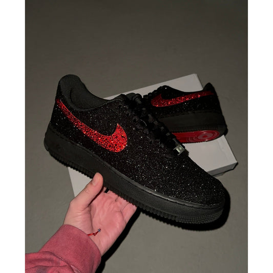 Bling Black Glitter Red Bottom Air Forces