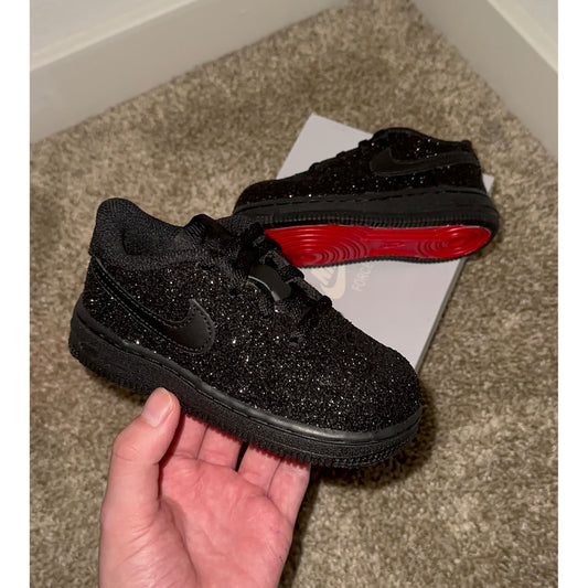 Kids Black Glitter Red Bottom