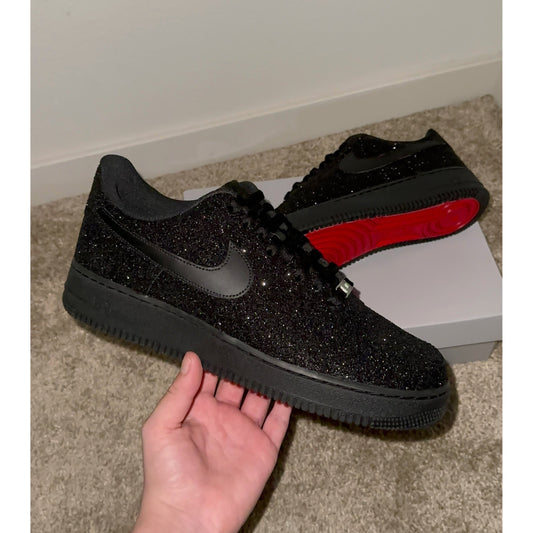 Black Glitter Red Bottom Air Forces