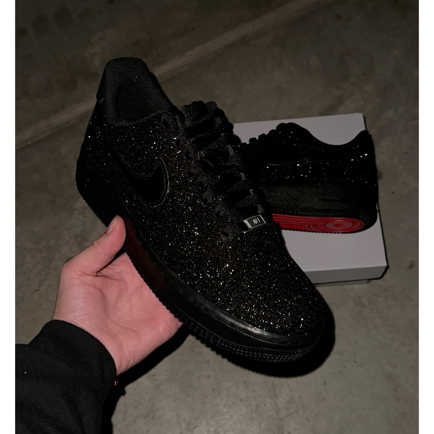 Black Glitter Red Bottom Air Forces