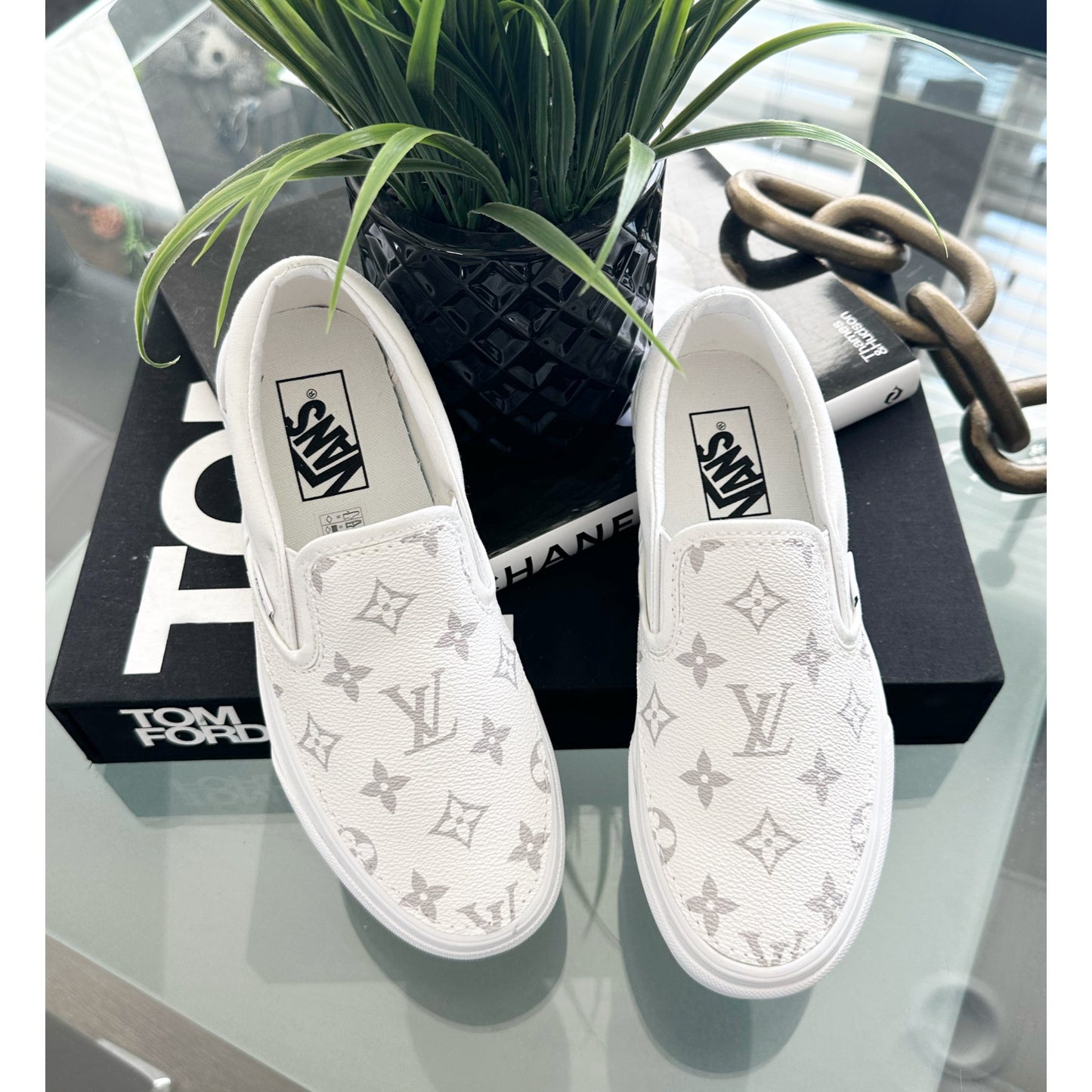 White Monogram Slip On
