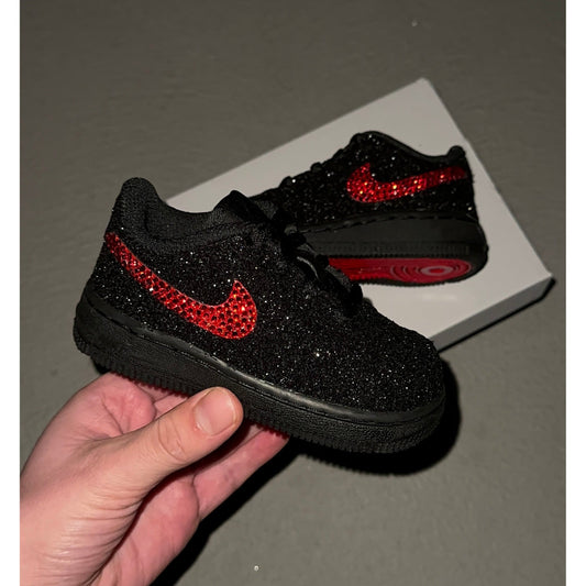 Kids Red Bling Black Glitter Red Bottom