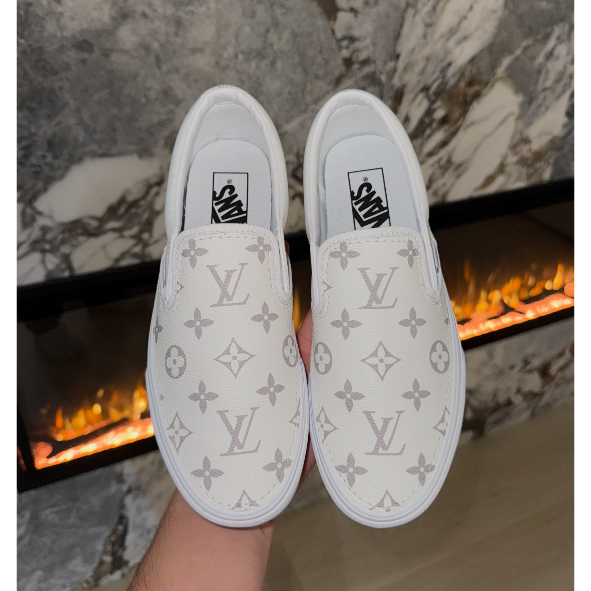 White Monogram Slip On